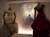 View of the very first ever UK exhibition of the fashion designer Cristobal Balenciaga at Victoria and Albert Museum, London on May 24, 2017...