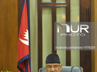 Prime Minister of Nepal, Pushpa Kamal Dahal, resigns after giving special speech at prime minister office at Kathmandu, Nepal on Wednesday,...