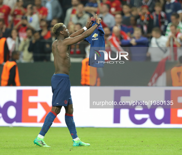Paul Pogba of Manchester United celebrates victory following the UEFA Europa League Final between Ajax and Manchester United at Friends Aren...