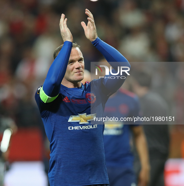 Wayne Rooney of Manchester United celebrates following victory in the UEFA Europa League Final between Ajax and Manchester United at Friends...