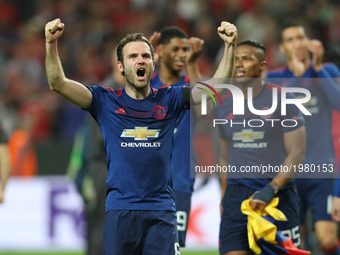 Juan Mata of Manchester United celebrates during the UEFA Europa League Final match between Ajax and Manchester United at Friends Arena on M...