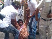 Kolkata police lathi charge BJP party supporters during Indian political party BJP today Kolkata police head Lalbazar march in Kolkata,India...