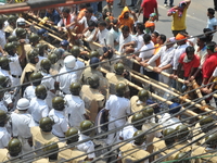 Kolkata police lathi charge BJP party supporters during Indian political party BJP today Kolkata police head Lalbazar march in Kolkata,India...