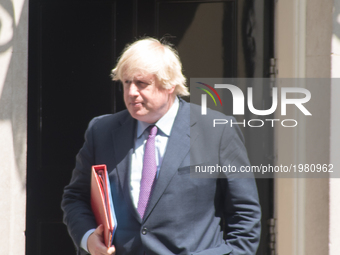Foreign Secretary, Boris Johnson leaves Downing Street, to attend the NATO summit in Brussels, London on May 25, 2017.  (