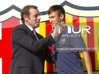 Sandro Rosell, former president of FC Barcelona, with Neymar Jr in a file image of 2013, in Barcelona, Spain. (