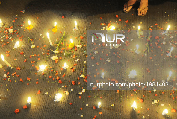 Solidarity Merah Putih staged a candle and flower scheme at the explosion location of Kampung Melayu Terminal, Jakarta, Thursday May 25,2017...