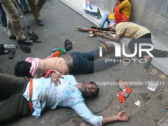 Indian Police lathi charge on the BJP workers during a protest march from Howrah, College Square and Esplanade towards Lalbazar, Kolkata Pol...