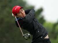 Carlota Ciganda of Spain tees off on the second tee during the first round of the LPGA Volvik Championship at Travis Pointe Country Club, An...