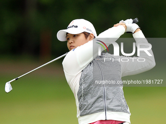 Haru Nomura of Japan watches her fairway shot on the 18th hole during the first round of the LPGA Volvik Championship at Travis Pointe Count...