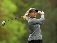 Suzann Pettersen of Norway tees off on the second tee during the first round of the LPGA Volvik Championship at Travis Pointe Country Club,...