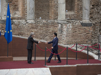  japanese prime minister Shinzo Abe arrives at the Ancient Theatre of Taormina ahead the G7 Summit on May 26, 2017. (