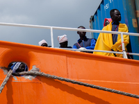 Landing of immigrate in the port of Salerno, Italy on May 26, 2017,
the SOS Mediterranee Aquarius in partnership whit Emergency, ship with...
