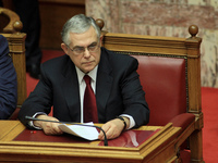  Greek PM Lucas Papademos at Parliament on November 14, 2011  (
