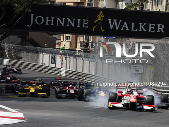 F2 Race start with 01 LECLERC Charles from Monaco of Prema Racing at the front during the Monaco Grand Prix of the FIA Formula 2 championshi...
