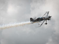 An aireal acrobatic show is seen being performed during the Bydgoszcz Air Fair on 26 May, 2017.  The Air Fair is a yearly event where defenc...