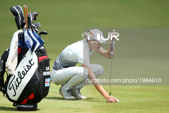 Olafia Kristinsdottir of Iceland lines up her putt on the first green during the second round of the LPGA Volvik Championship at Travis Poin...