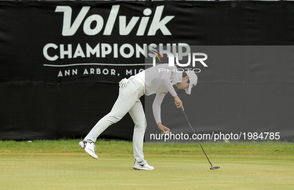 Sung Hyun Park of Republic of Korea on the 18th green after scoring a birdie during the second round of the LPGA Volvik Championship at Trav...