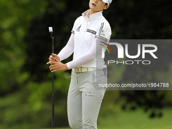Sung Hyun Park of Republic of Korea reacts after missing her shot on the 17th green during the second round of the LPGA Volvik Championship...