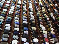 Muslims perform the first 'Tarawih' prayer on the eve of the Islamic holy month of Ramadan at Istiqlal Mosque, Jakarta, Indonesia on May 26,...