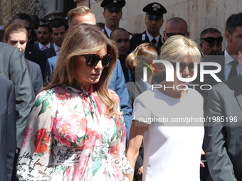 US First Lady Melania Trump with France's First Lady Brigitte Trogneux during the second day of G7 Taormina summit on the island of Sicily i...