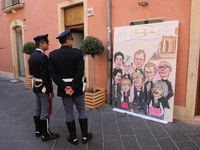 Painting of Leaders of G7 Summit are show in the island of Sicily in Taormina, Italy on May 27, 2017. (