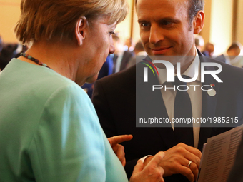 The Germany Chancellor Angela Merkel and the The President of the French Republic Emmanuel Macron during the Outreach session at Taormina, I...