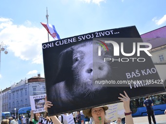 Protester take part at International March for release of animals to Close all Slaughterhouses at Ban Josip Jelacic square, in Zagreb, Croat...