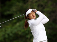 Su Oh of Australia tees off on the 7th tee during the third round of the LPGA Volvik Championship at Travis Pointe Country Club, Ann Arbor,...