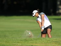 Lee Lopez of California hits out of the bunker on the 4th green during the third round of the LPGA Volvik Championship at Travis Pointe Coun...
