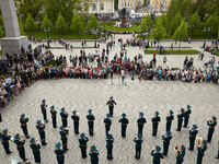  Performance by musicians from military orchestras during the opening of the season of 'Military Orchestras in Parks' concerts in the Alexan...