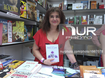 Lucía Etxebarria signs books during the book fair in Madrid held from May 26 to July 11, 2017 in Retiro Park in Madrid. Spain. May 28, 2017...