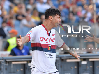 Pietro Pellegri celebrates after scoring goal 0-1 during the Italian Serie A football match between A.S. Roma and F.C. Genoa at the Olympic...