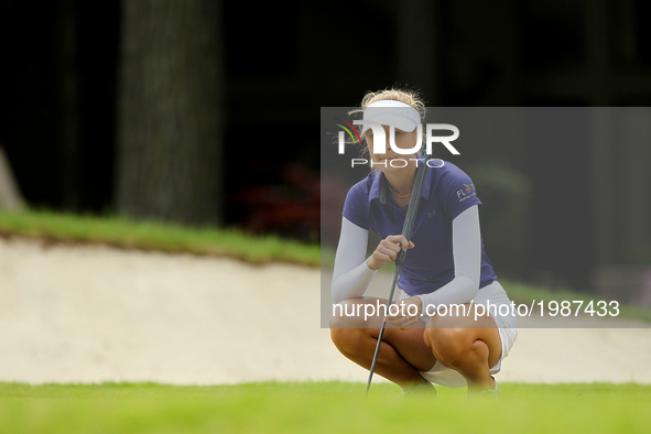 Nelly Korda of Bradenton, Florida waits on the 6th green during the final round of the LPGA Volvik Championship at Travis Pointe Country Clu...