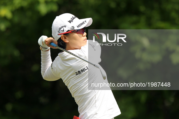 Jeong Eun Lee of Republic of Korea tees off on the 7th tee during the final round of the LPGA Volvik Championship at Travis Pointe Country C...