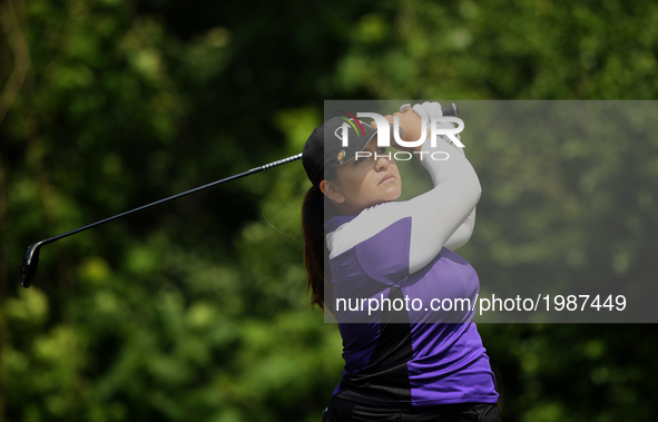 Lizette Salas of the United States tees off on the 7th tee during the final round of the LPGA Volvik Championship at Travis Pointe Country C...