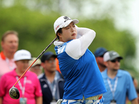 Shanshan Feng of China tees off on the 17th tee during the final round of the LPGA Volvik Championship at Travis Pointe Country Club, Ann Ar...