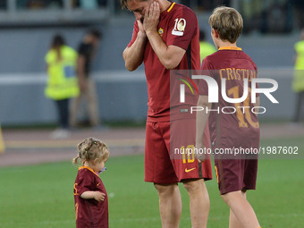 Francesco Totti and Christian Totti during the Italian Serie A football match between A.S. Roma and F.C. Genoa at the Olympic Stadium in Rom...
