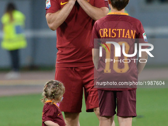 Francesco Totti and Christian Totti during the Italian Serie A football match between A.S. Roma and F.C. Genoa at the Olympic Stadium in Rom...