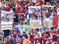 Roma supporters pay tribute to their idol Francesco Totti for his last appearance in Rome during the Serie A match between Roma and Genoa at...
