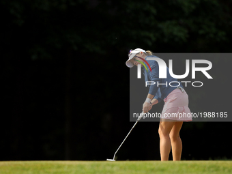 Jodi Ewart Shadoff of England follows her tee shot on the 6th green during the final round of the LPGA Volvik Championship at Travis Pointe...
