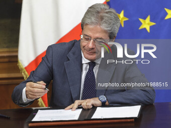 Italian Prime Minister Paolo Gentiloni signs a Presidential Decree for a long-term plan involving considerable resources and investment for...