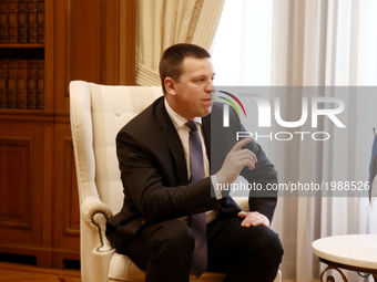 Estonian PM Juri Ratas at Maximos mansion during meeting with Greek PM, in Athens on May 29, 2017 (