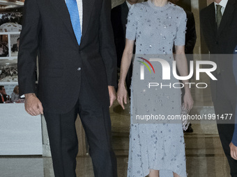 Spain's King Felipe VI and Spain's Queen Letizia gives a speech during the ceremony marking the 60th anniversary of Europa Press news agency...