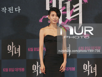Actress Kim Soe Hyung pose for photo call during their new film 'Villainess' premiere at theater in Seoul, South Korea. (