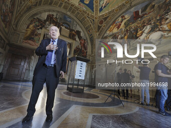 Antonio Paolucci, former Director of the Vatican Museums, attends the inauguration of a new type of lighting from OSRAM in the Raphaels Room...
