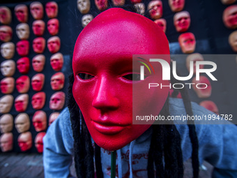 Red masks, part of the activist group Rio de Paz's art installation of masks symbolizing Brazil's President Michel Temer and 594 Brazilian l...