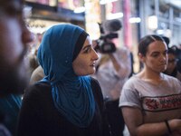 The Muslim community in New York make a demonstration near Trump Tower in Manhattan,  United States on June 1, 2017, during a Iftar dinner....
