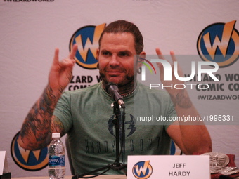 WWE Superstar Jeff Hardy fields questions from fans during the opening day of Wizard World Philadelphia 2017 in Philadelphia, PA on June 1,...