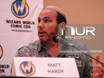 WWE Superstar Matt Hardy of the tag team duo the Hardy Boyz takes questions from fans during a question and answer session as part of Wizard...