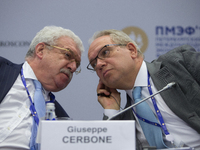 Chief Executive Officer, ANSA Giuseppe Cerbone (R) attends a session of the St. Petersburg International Economic Forum (SPIEF), Russia, Jun...